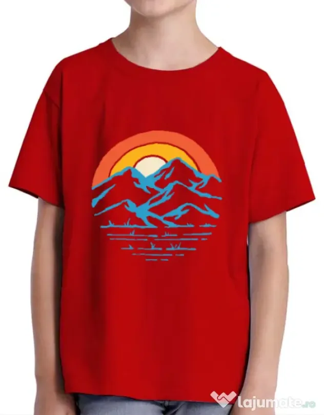 Tricou ADLER copil Mountain and rainbow Rosu