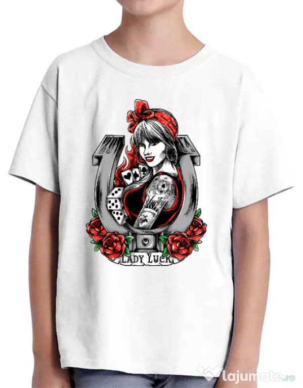 Tricou ADLER copil Lady luck Alb