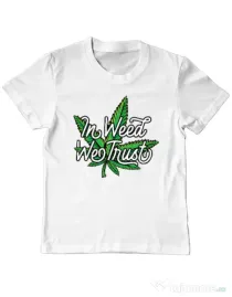 Tricou ADLER copil In weed we trust Alb