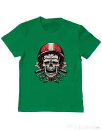 Tricou personalizat copil Skull Biker Verde mediu