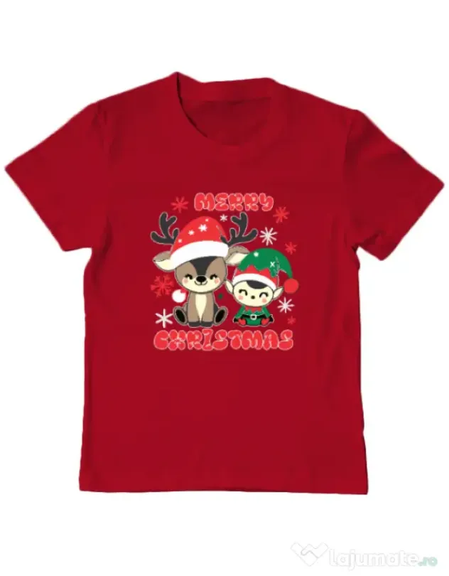 Tricou personalizat copil Prietenii lui Mos Craciun 2 Rosu