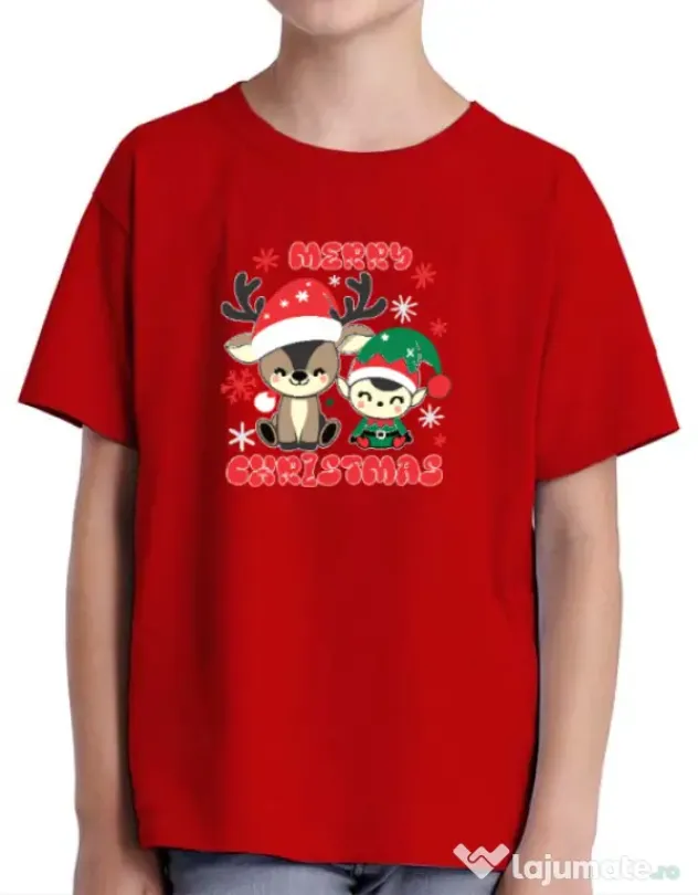 Tricou personalizat copil Prietenii lui Mos Craciun 2 Rosu
