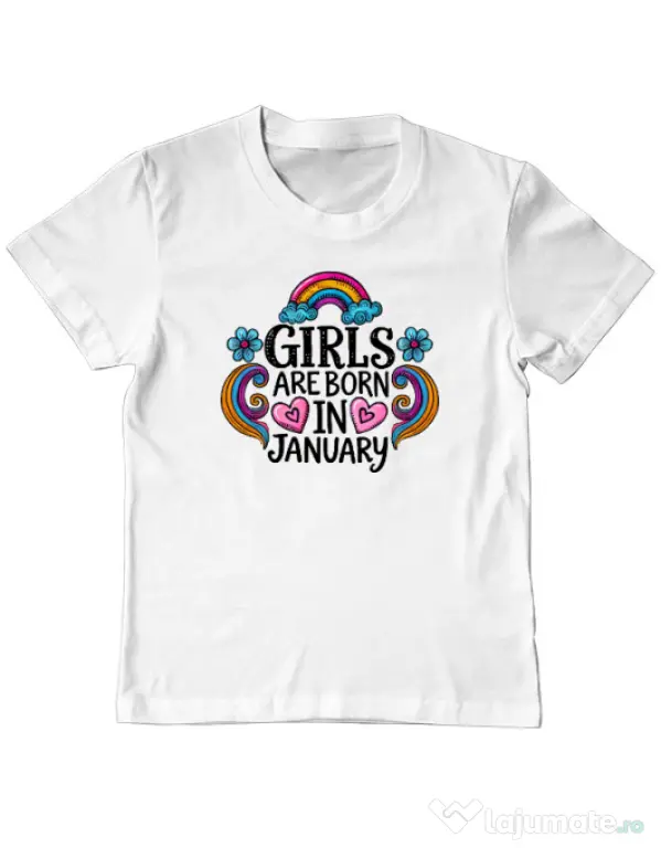 Tricou personalizat copil Girls are born in ianuary Alb