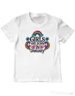Tricou personalizat copil Girls are born in ianuary Alb