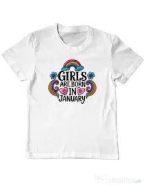 Tricou personalizat copil Girls are born in ianuary Alb