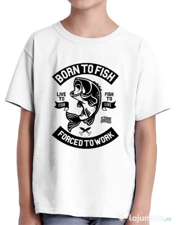 Tricou ADLER copil Born To Fish Alb