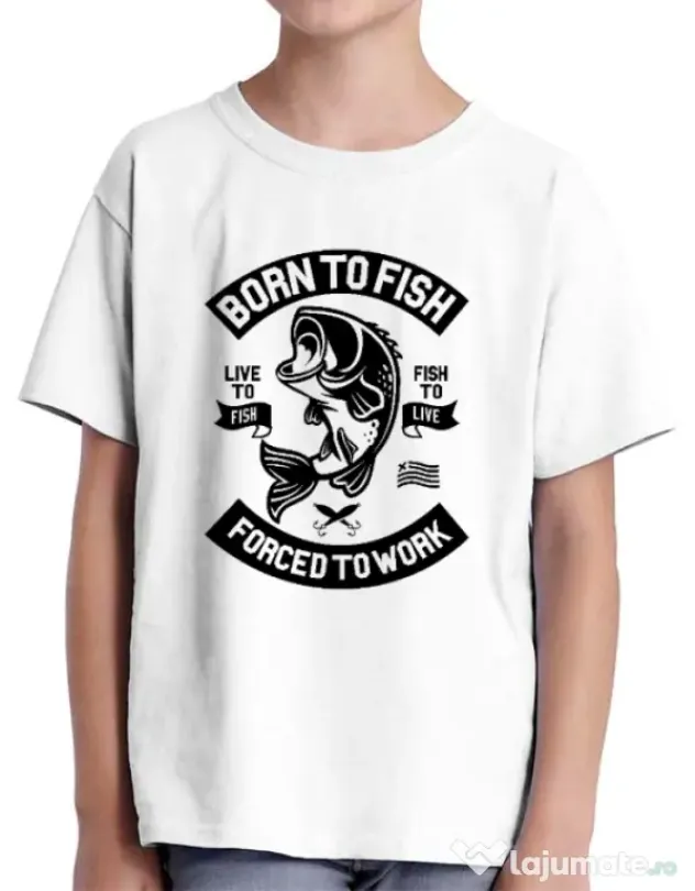 Tricou ADLER copil Born To Fish Alb