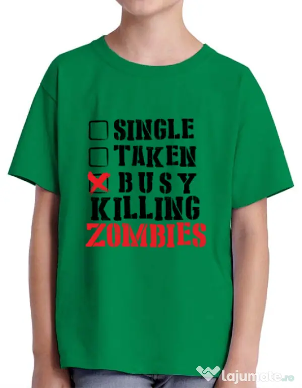 Tricou ADLER copil Busy killing zombies Verde mediu