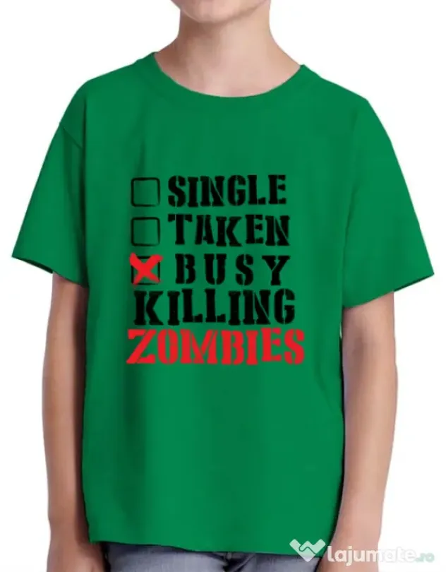 Tricou ADLER copil Busy killing zombies Verde mediu