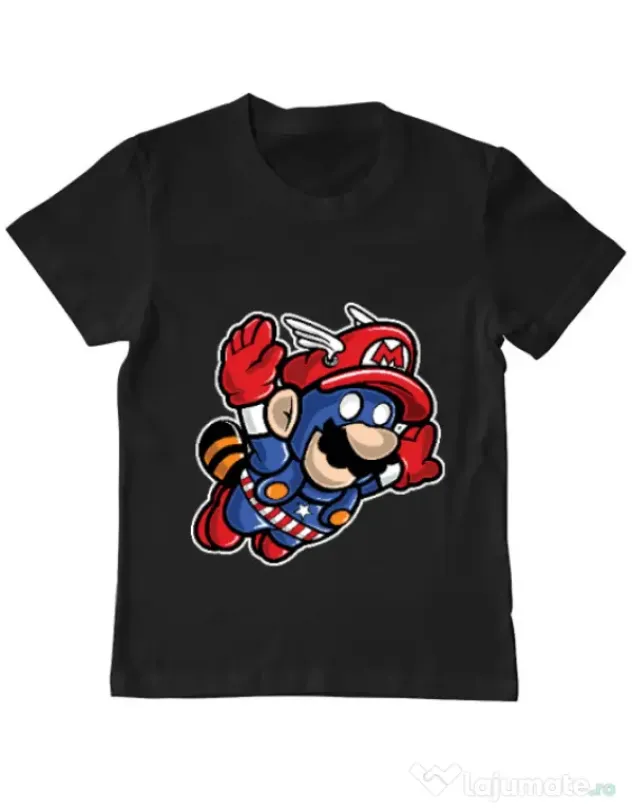 Tricou ADLER copil Captain Mario Negru