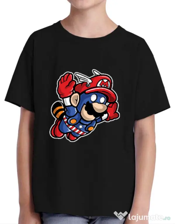 Tricou ADLER copil Captain Mario Negru
