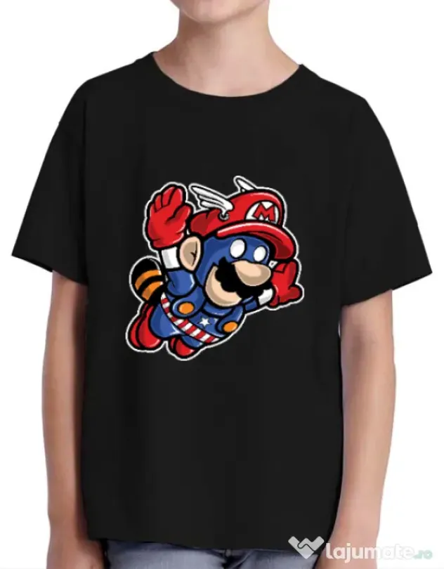 Tricou ADLER copil Captain Mario Negru