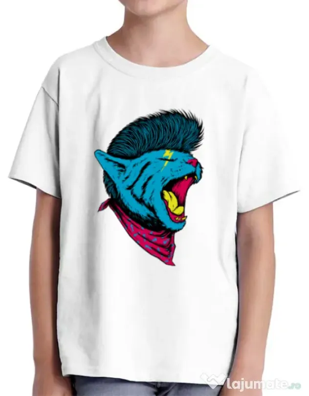 Tricou ADLER copil Cat Punk Alb