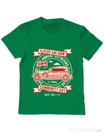 Tricou ADLER copil Classic Car Show Verde mediu