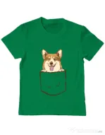 Tricou ADLER copil Corgi in The Pocket Verde mediu