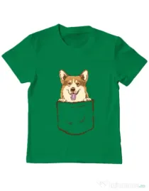 Tricou ADLER copil Corgi in The Pocket Verde mediu