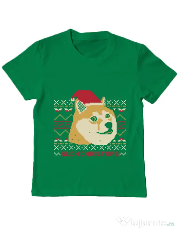 Tricou ADLER copil Doge christmas Verde mediu
