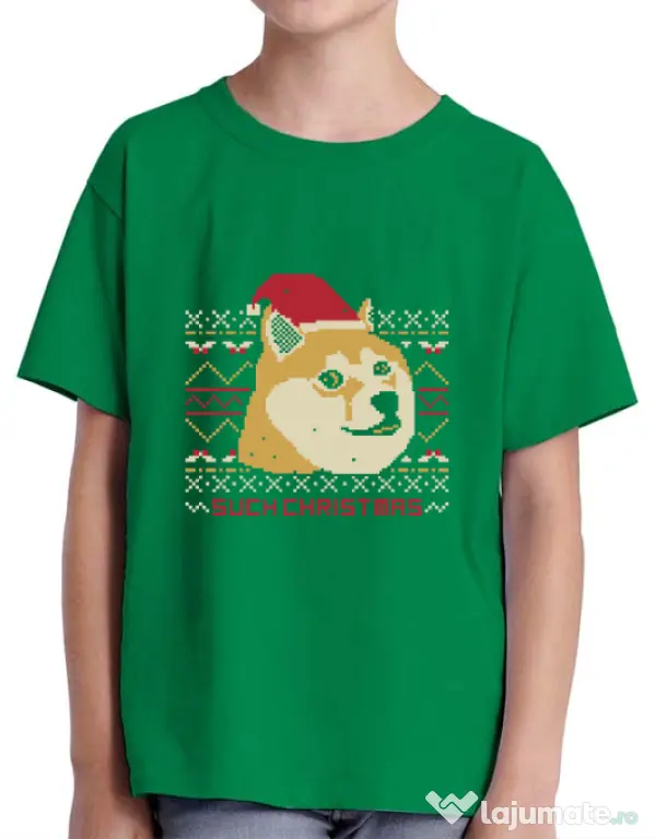 Tricou ADLER copil Doge christmas Verde mediu