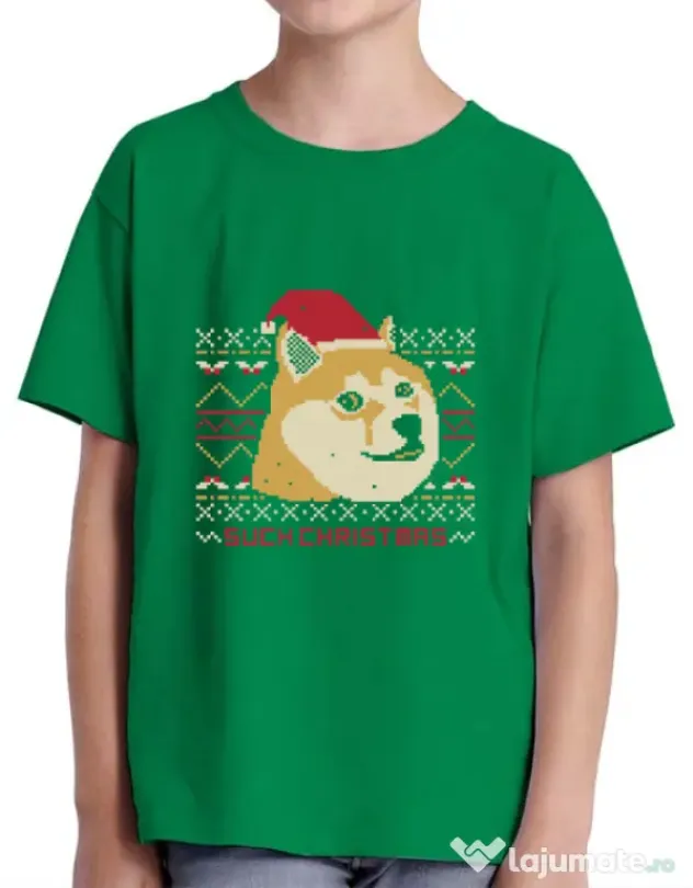Tricou ADLER copil Doge christmas Verde mediu