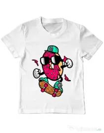 Tricou ADLER copil Donut skater Alb
