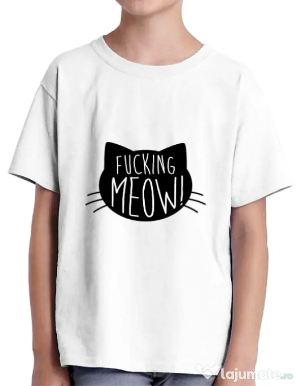 Tricou ADLER copil Fucking meow Alb