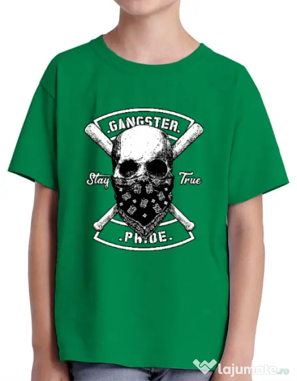 Tricou ADLER copil Gangster skull Verde mediu