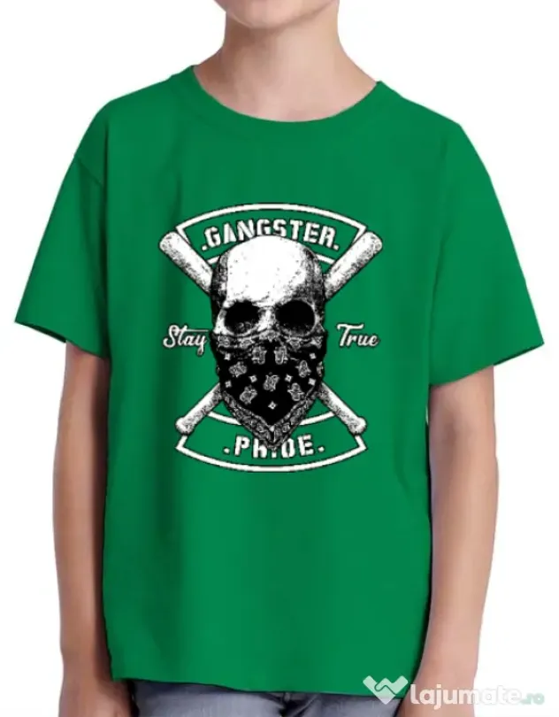 Tricou ADLER copil Gangster skull Verde mediu