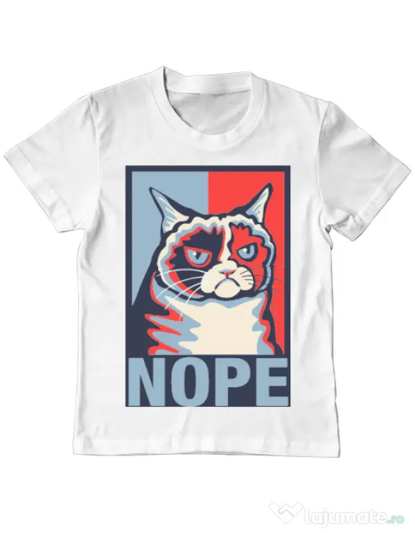Tricou ADLER copil Grumpy cat Nope Alb
