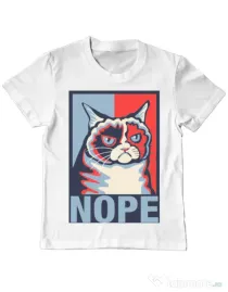 Tricou ADLER copil Grumpy cat Nope Alb