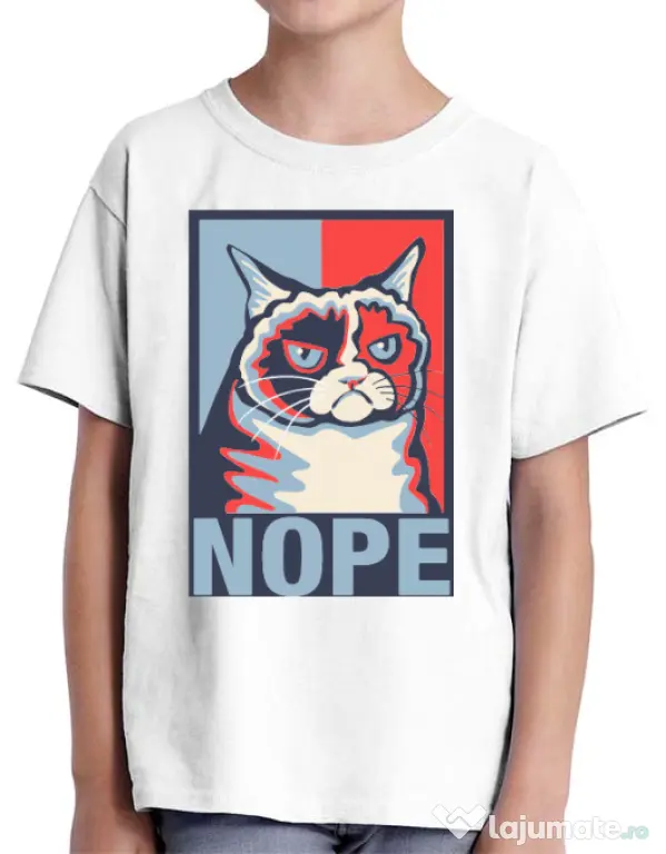 Tricou ADLER copil Grumpy cat Nope Alb