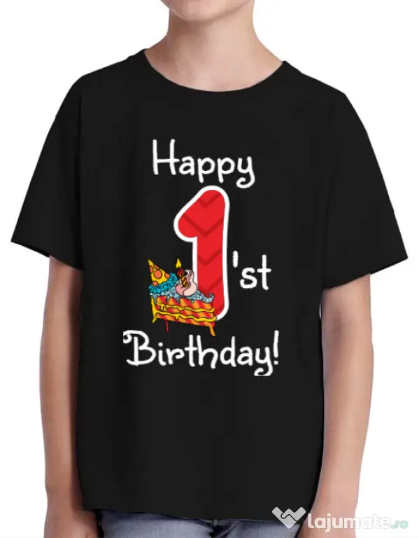 Tricou ADLER copil Happy Birthday! Negru