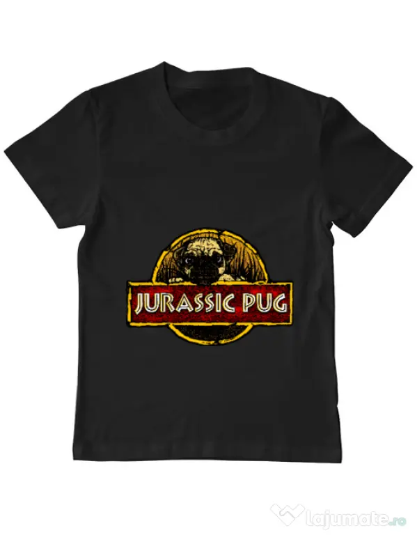 Tricou ADLER copil Jurassic Pug Negru