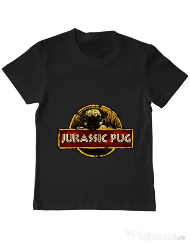 Tricou ADLER copil Jurassic Pug Negru