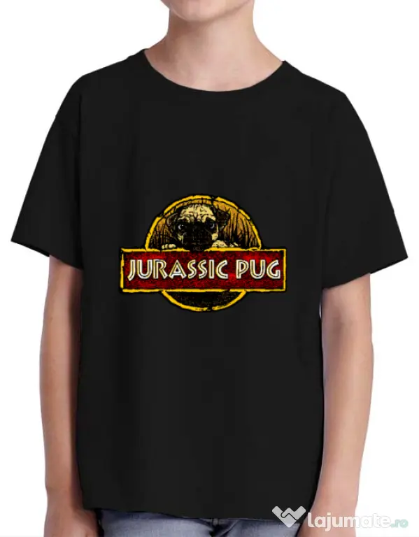 Tricou ADLER copil Jurassic Pug Negru