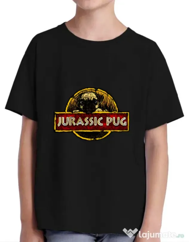 Tricou ADLER copil Jurassic Pug Negru