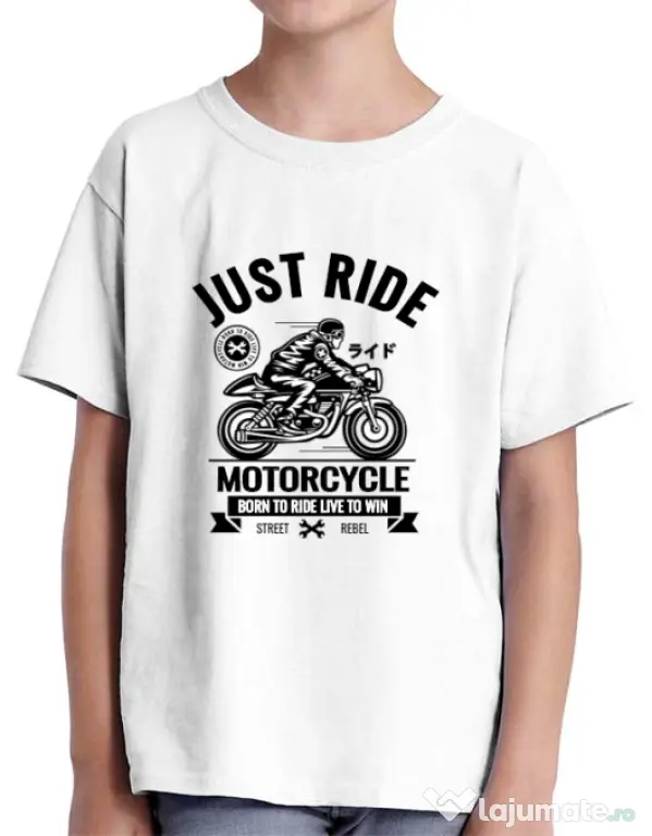 Tricou ADLER copil Just ride Alb