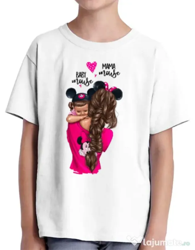 Tricou ADLER copil Mama and baby Mouse Alb