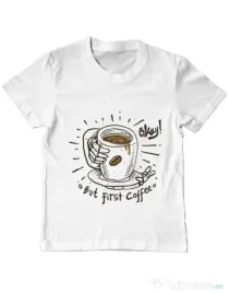 Tricou ADLER copil Okay! But first coffee Alb