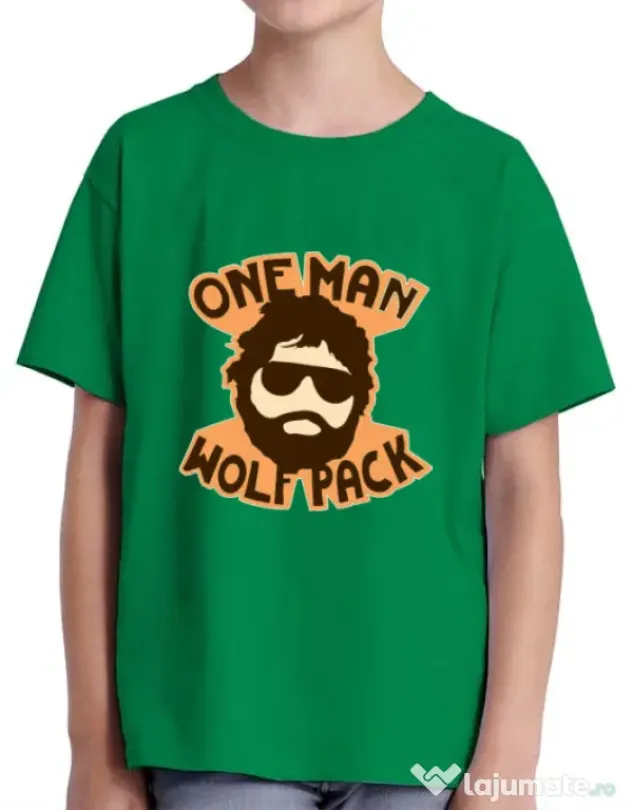 Tricou ADLER copil One man wolf pack Verde mediu