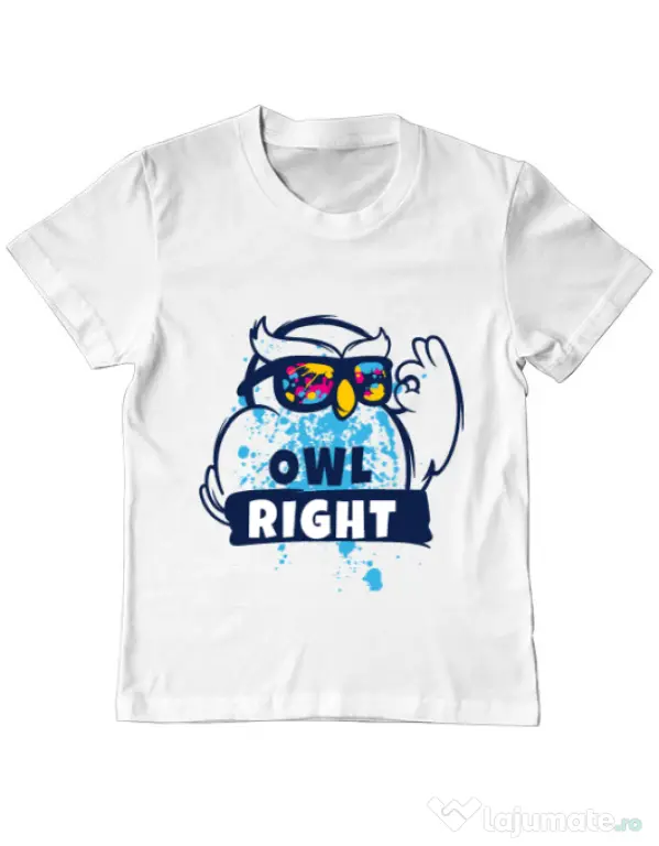 Tricou ADLER copil Owl right Alb