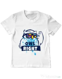 Tricou ADLER copil Owl right Alb