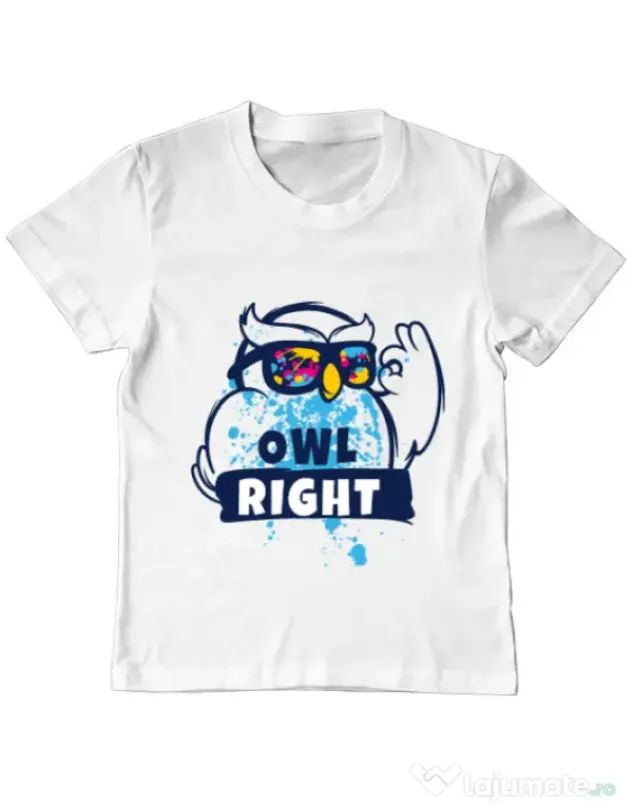 Tricou ADLER copil Owl right Alb