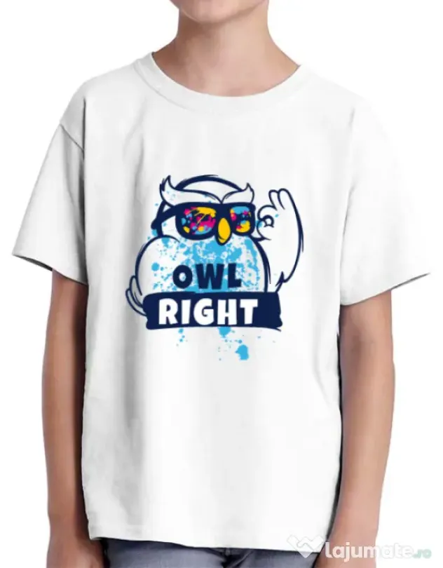 Tricou ADLER copil Owl right Alb