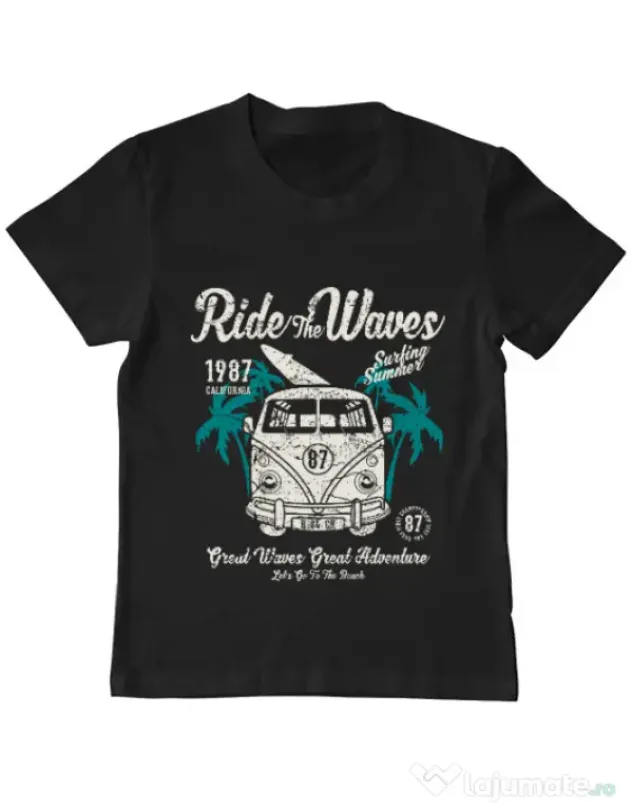 Tricou ADLER copil Ride The Waves Negru