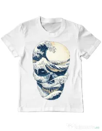 Tricou ADLER copil The Great Wave off Skull Alb