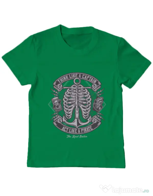 Tricou ADLER copil Think Like A Captain Act Like A Pirate Verde mediu