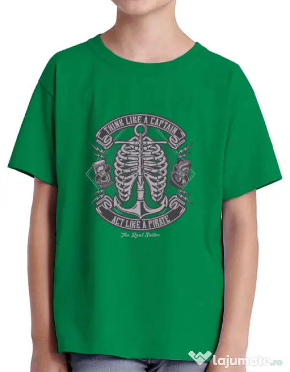 Tricou ADLER copil Think Like A Captain Act Like A Pirate Verde mediu