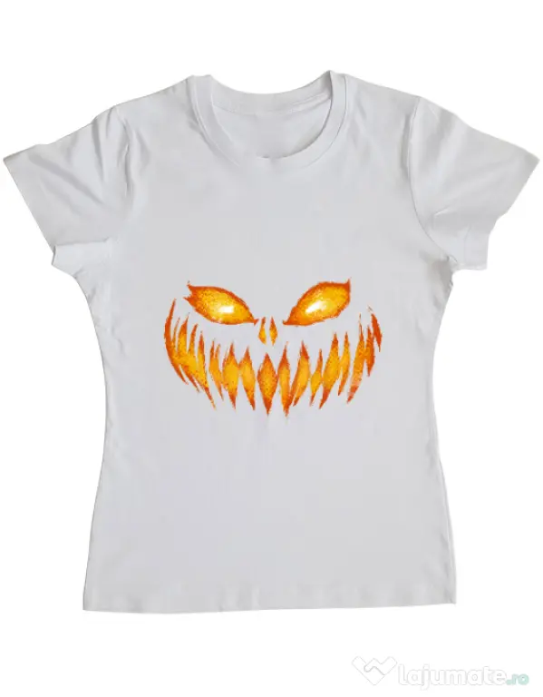 Tricou ADLER dama Scary pumpkin face Alb