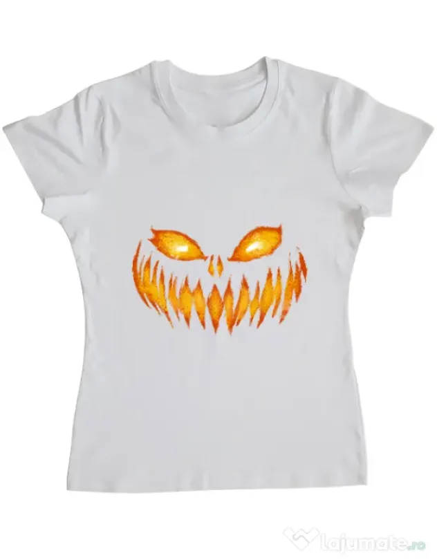 Tricou ADLER dama Scary pumpkin face Alb
