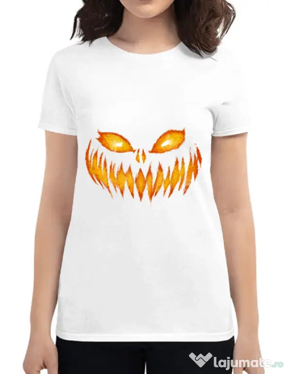 Tricou ADLER dama Scary pumpkin face Alb